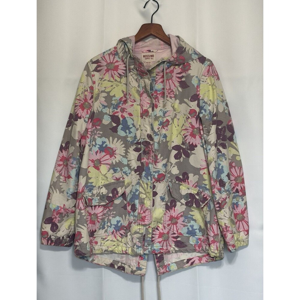 Mossimo Supply Co Floral 100% Cotton Rip Stop Hooded Anorak Jacket Vtg Size XXL